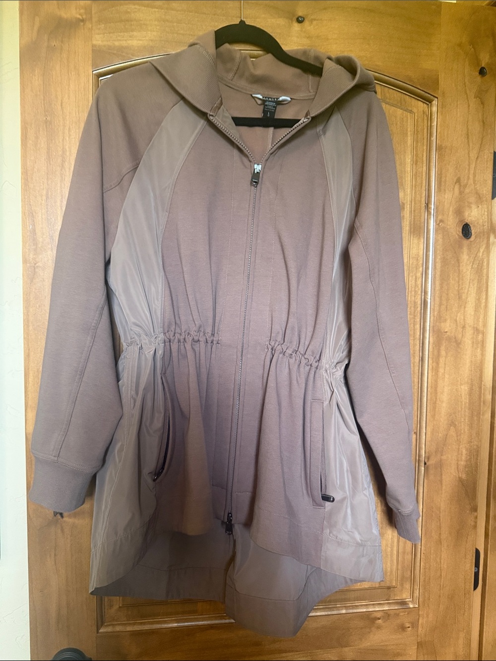 Athleta Taupe Hooded Drawstring Utility Jacket
